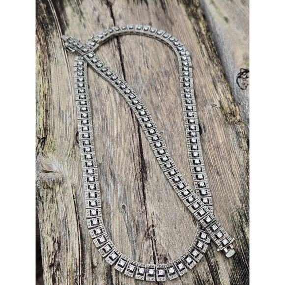 Vintage Sterling Silver Marcasite & Clear Crystal Choker Necklace & Bracelet Set - Picture 6 of 10